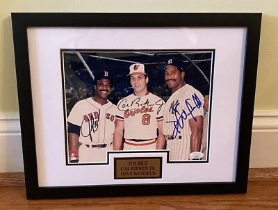JIM RICE CAL RIPKEN JR. DAVE WINFIELD signed 1980s autograph 8x10 FRAMED JSA COA - Image 1 of 4