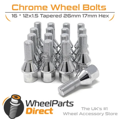 Wheel Bolts (16) 12x1.5 Chrome for Skoda Favorit 87-95 on Aftermarket Wheels - Image 1 of 3