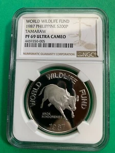 PHILIPPINES 1987 200 PISO WORLD WILDLIFE FUND "TAMARAU" TAMARAW NGC PF69 UC  - Picture 1 of 4