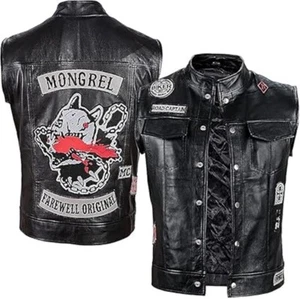 Men's Real Leather Days Deacon Gone Mongrel Vest Halloween Rider Black Jacket - Picture 1 of 6