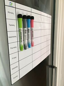 Fridge Board Magnetic Weekly Planner - Notice Memo Meal Whiteboard Large  4 pens