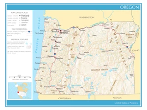 Karte Bundesstaat Oregon Vereinigte Staaten von Amerika politisches physisches Poster XL - Bild 1 von 1