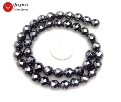 8mm Round Faceted Natural Black Hematite Loose Beads Jewelry Making Strand 15" - Image 1 of 4