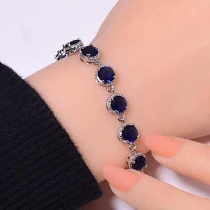 Blue Sapphire - Simulated 925 Sterling Silver Tennis Bracelet 7.99" B973369943 - Picture 1 of 4
