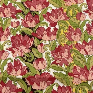 Tulip Leaves Cotton Floral Fabric Pink Red Green Yellow Sewing Crafts 1.75yds - Picture 1 of 8