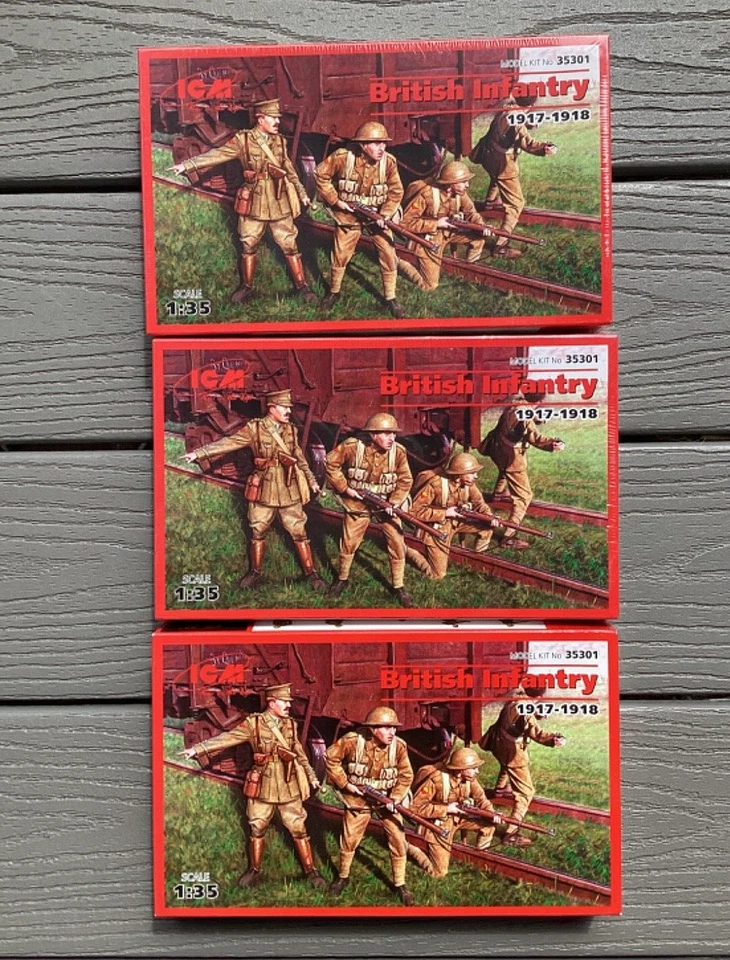 3 X ICM 1/35 WW I BRITISH ARMY INFANTRY ( 1917-1918 ) 4 FIGURES MODEL KITS 35301