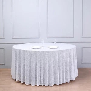 120" White SEQUIN ROUND TABLECLOTH Wedding Party Catering Reception Linens - Picture 1 of 8