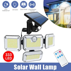 Solar Panel Security Light Outdoor 4 head 7000K 5000LM LED Motion Sensor IP65 - Picture 1 of 13