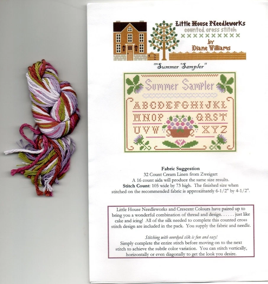LITTLE HOUSE NEEDLEWORKS "SUMMER SAMPLER" CHART & SILK THREADS KIT (2007) - BN - Image 1 of 1