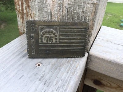 BRASS PLATE BELT BUCKLE U.S. Postage 6 cents Bennington Flag 1777 - Image 1 of 4