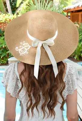 Personalized 3D Puff Embroidery Monogram Straw Hat for Vacation, Beach, Resort - Image 1 of 4