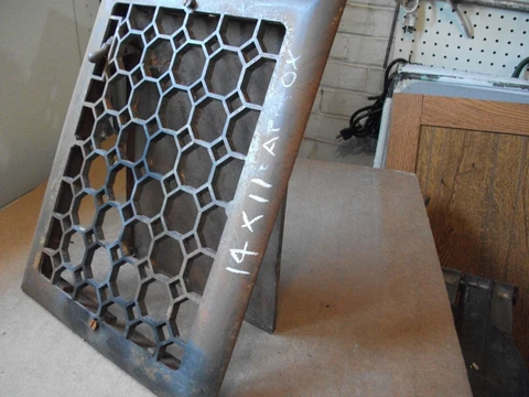 Antique Cast Iron Heat Register Vtg. 14 x 11" Works! - Vertical app. HEX Cover