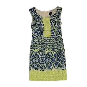 Adrianna Papell Geometric Print Blue & Green Cotton Shift Dress 6 Career Work - Picture 1 of 6