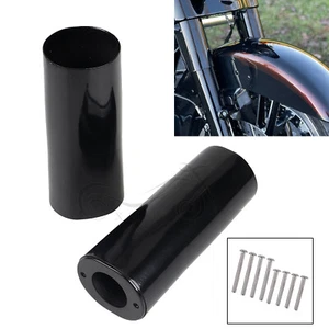 Black +2" Extend Smooth Fork Slider Cover Cow Bells For Harley Touring Softail - Foto 1 di 12