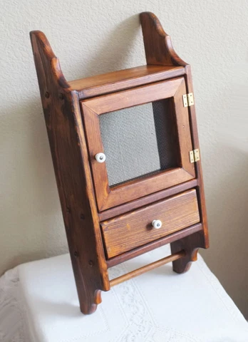 Vintage Colonial Solid Oak Wall Hanging Small Cabinet Cover