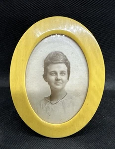 Antique Sepia Celluloid Photo Frame And Medallion Portrait of Young Lady READ - Picture 1 of 3