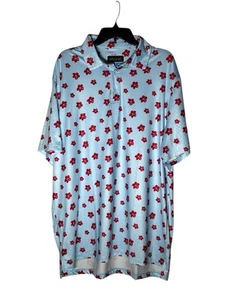 eTonic Golf Performance Collared (Polo) Shirt Herren 2XL babyblau mit roten Blumen - Bild 1 von 11