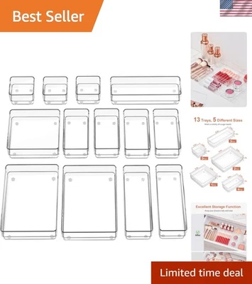 Conjunto organizador de gaveta Smart 13 peças para cosméticos e joias – Plástico transparente - Imagem 1 de 4