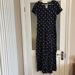 Laura Ashley Vintage Retro Ladies Navy Floral Cotton Maxi Dress Size M 10/12/14 - Picture 1 of 8