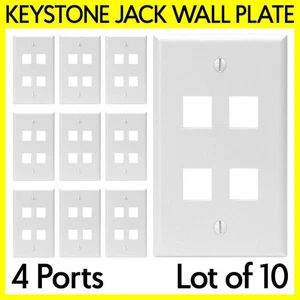 10 PCS 4 Port Keystone Wall Plate Cover Keystone Jack Wall Outlet 1 Gang White - Picture 1 of 3