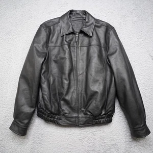 Chaqueta de Cuero Roundtree & Yorke Para Hombres M Negra Bombardero Cordero Cremallera Completa Nueva Sin Etiquetas - Imagen 1 de 14