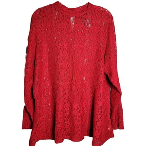 Lane Bryant rot Spitze Stehkragen Langarm Tunika Top Plus Größe 26 28 Neu mit Etikett - Bild 1 von 8