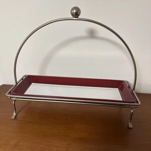 PAMPERED CHEF Simple Additions Silver  Caddy w/ Cranberry & White Platter - Picture 1 of 8