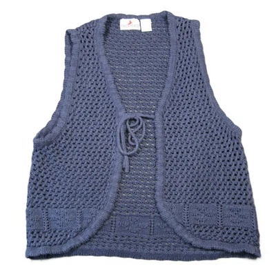 Crazy Horse Crocheted Sweater Vest M Blue Tie Front Cottagecore Grandma Boho 70s - Image 1 of 4