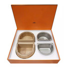 Hermès Hund Futternapf Set Luxus Holz + Edelstahl Napf Schale Chaîne d’Ancre NEU