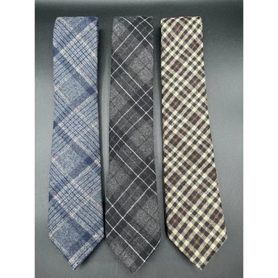 3 Corbatas de Colección True Forum Para Hombres Mezcla de Lana a Cuadros Hechas a Mano Negro Marrón Gris Azul Foto 1 de 4