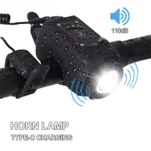 Luz de bocina de bicicleta 110DB USB recargable bicicleta luz delantera campana eléctrica control remoto - Imagen 1 de 23