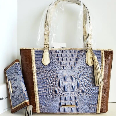 🌹Bolso de Mano Brahmin Medio Asher Denim Lavado Índigo Ipanema Cuero + Cartera Nuevo con Etiquetas Foto 1 de 4