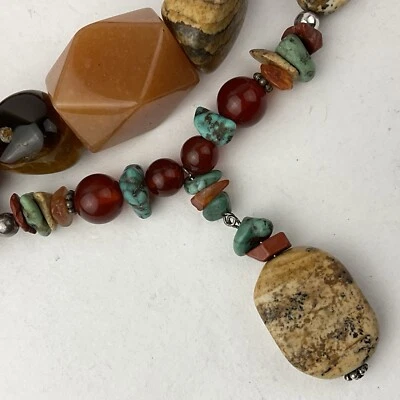 Pulsera de regalo collar artesanal genuina turquesa cornalina gema con cuentas esterlina Y Foto 1 de 4