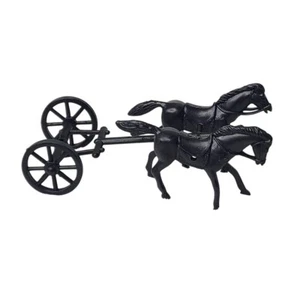 Vintage Plastic Two Horse Drawn Chariot Cart Wagon Two wheel Black Plastic - Picture 1 of 11