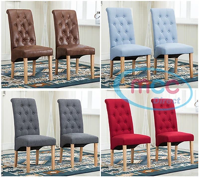 2 x Lined Fabric Dining Chairs Roll Top Scroll High Back home& restaurants  - Image 1 of 3