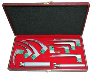 Fiberoptic Laryngoscope 9 Blades Mac Miller + 2 Handle Standard Pinlight + Box
