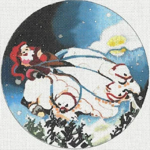 Needlepoint Handpainted Christmas Joy Juarez Polar Bear Flight 6" - Picture 1 of 3
