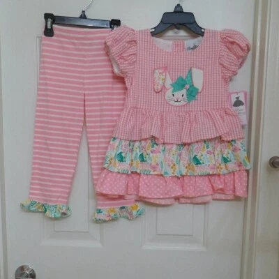 NUEVO CON ETIQUETAS 2 piezas Conjunto Top y Leggings Ediciones Raras Rosa Guinga Conejo Talla 4t Foto 1 de 3