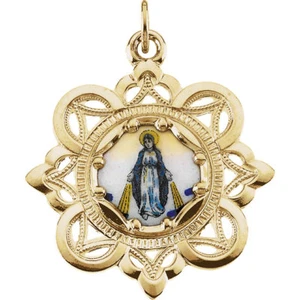 Milagrosa Framed Enamel Pendant In 10K Yellow Gold - Imagen 1 de 2