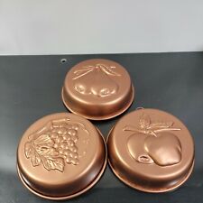 Lot Of 3 Vintage Copper Round Grapes Apples  Pears Design Mold 5" Wall Decor