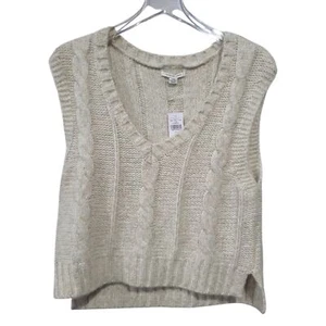 American Eagle Womens Med Sweater Vest Pullover Cableknit Wool Blend Beige NEW - Picture 1 of 6