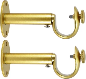 Meriville Set of 2 Gold Zinc Curtain Drapery Rod Bracket for 1" Rod, Adjustable - Picture 1 of 12
