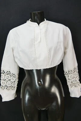 Gr.46 Dirndlbluse weiß Bluse für Dirndl Diolen Baumwollmischung Spitze B10651 - Bild 1 von 4
