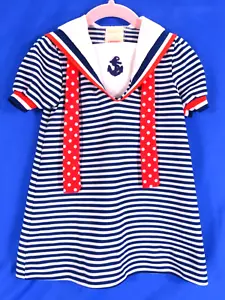 VTG It Must Be Love POLY KNIT DRESS Navy Blue & White Stripes SAILOR COLLAR 4T - Imagen 1 de 7