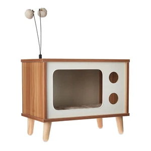 Purr-View Retro TV Cat Condo with Jute Scratching Pad & Washable Mat Home Decor - Picture 1 of 9