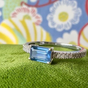 14k white gold natural sapphire & diamond ring size 6.75 - Picture 1 of 15