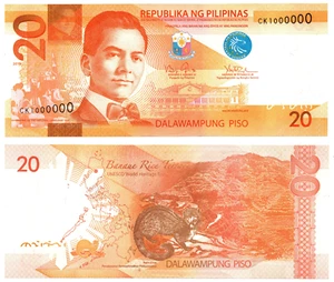 Banconota 20 Pesos Aquino 2010 NUOVA GENERAZIONE 1 MILIONE 1.000.000 Filippine UNC - Foto 1 di 4