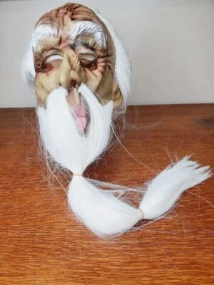 Vintage Old Man Halloween Mask White Hair Pink Lips - Image 1 of 4