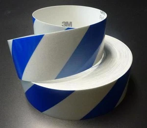 3M™ REFLECTIVE SAFETY TAPE CLASS 2 BLUE & WHITE STRIPE TAPE 50mm x 5m - Picture 1 of 2