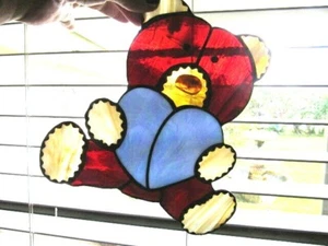HANDMADE TEDDY BEAR STAINED GLASS SUNCATCHER 8" - Picture 1 of 7